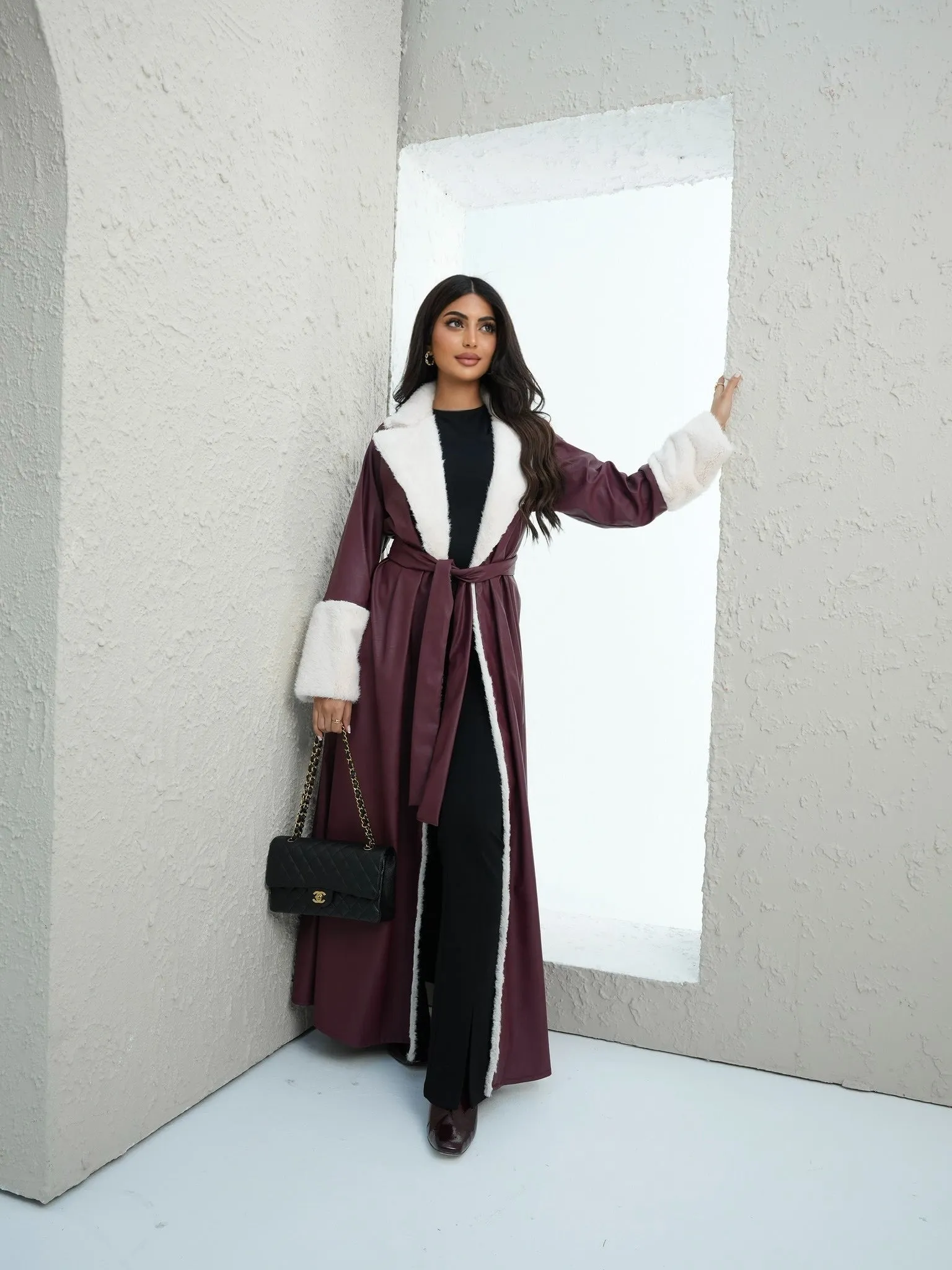 CLASSIC BURGUNDY LEATHER ABAYA #527