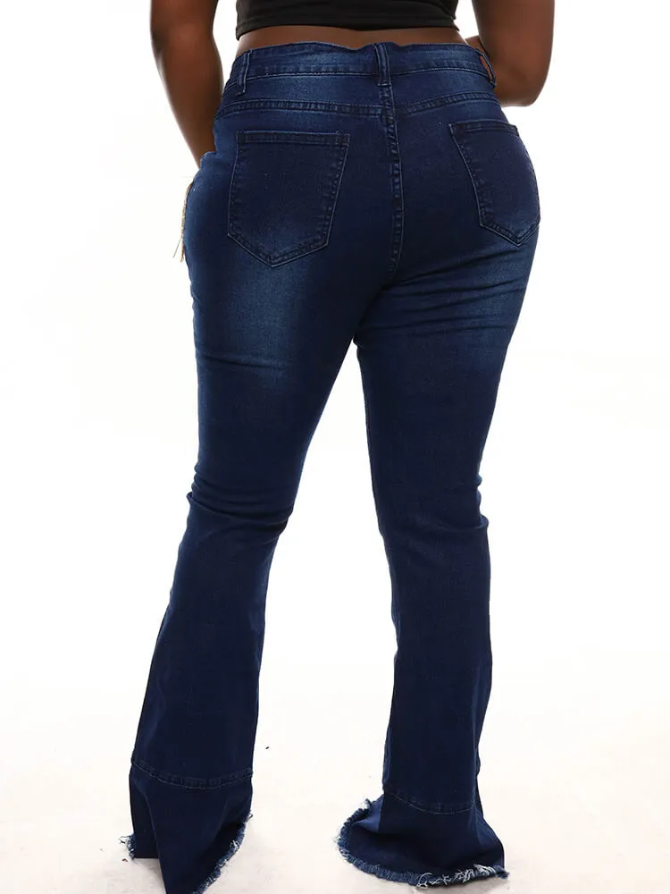 Classic Mid Waist Tassel Bell Bottom Jeans