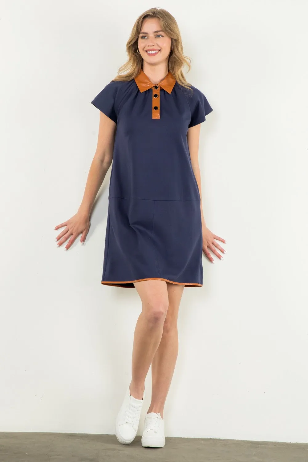 Collared Short Sleeve Midi Dress