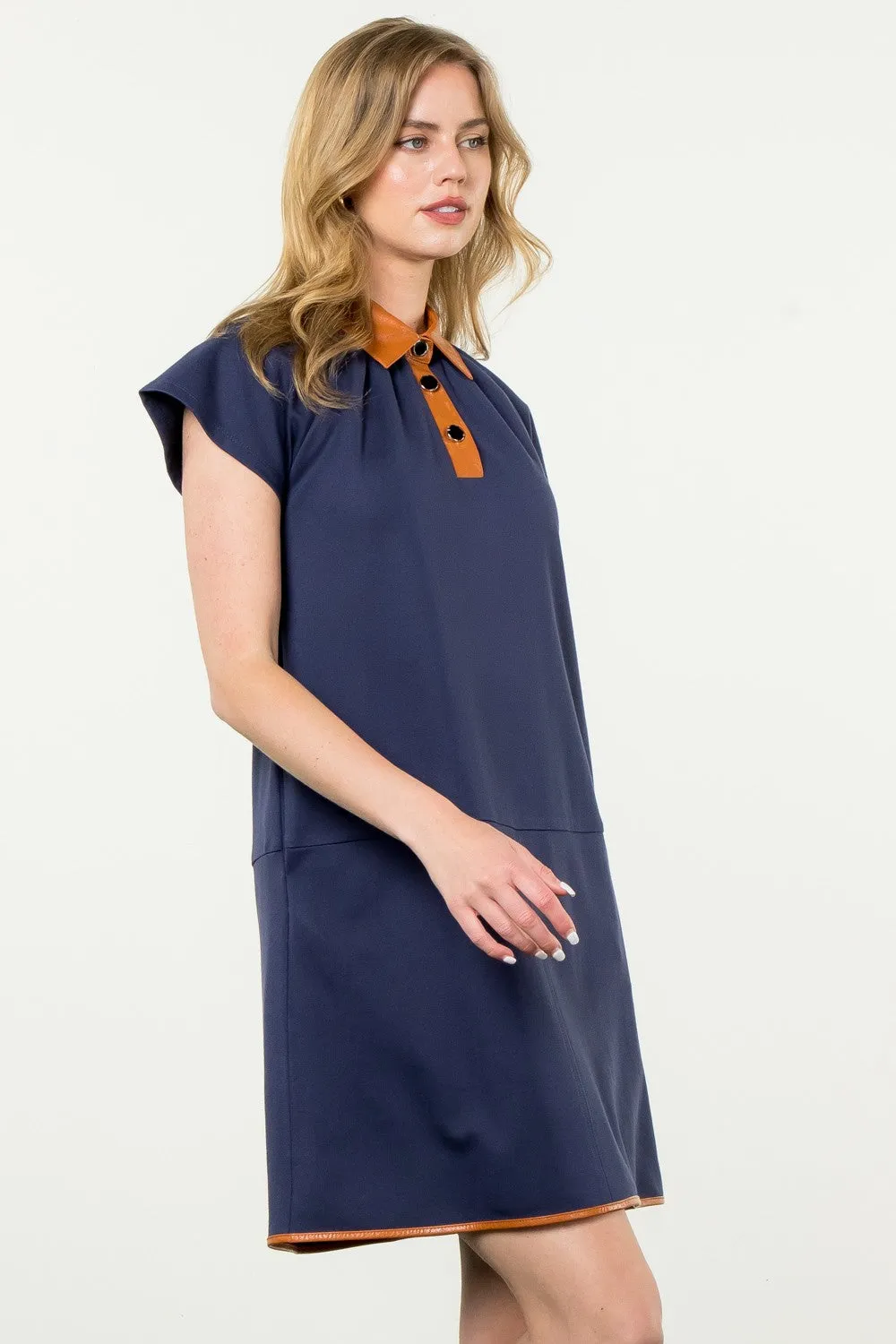 Collared Short Sleeve Midi Dress