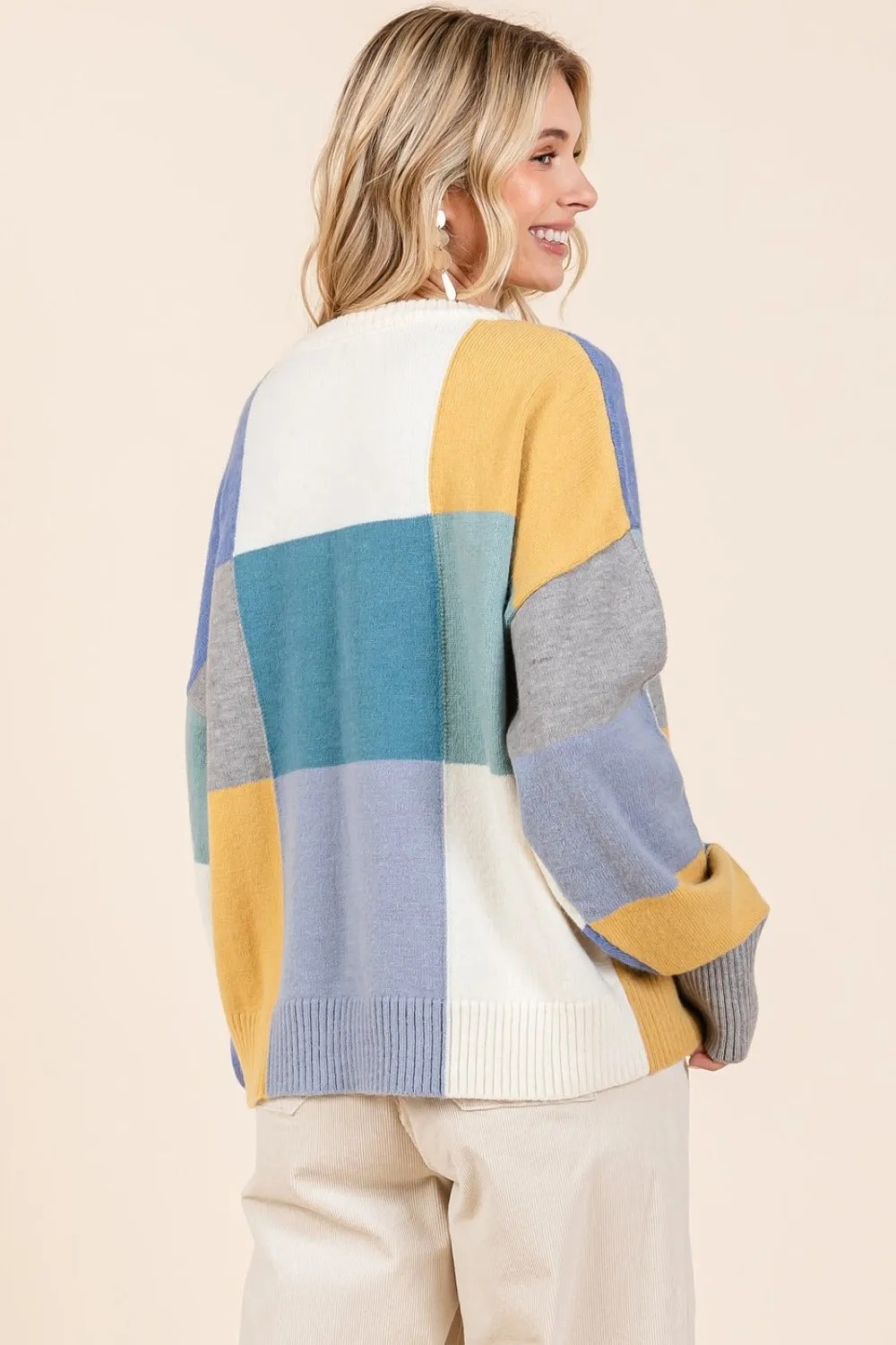 Color Block Round Neck Sweater