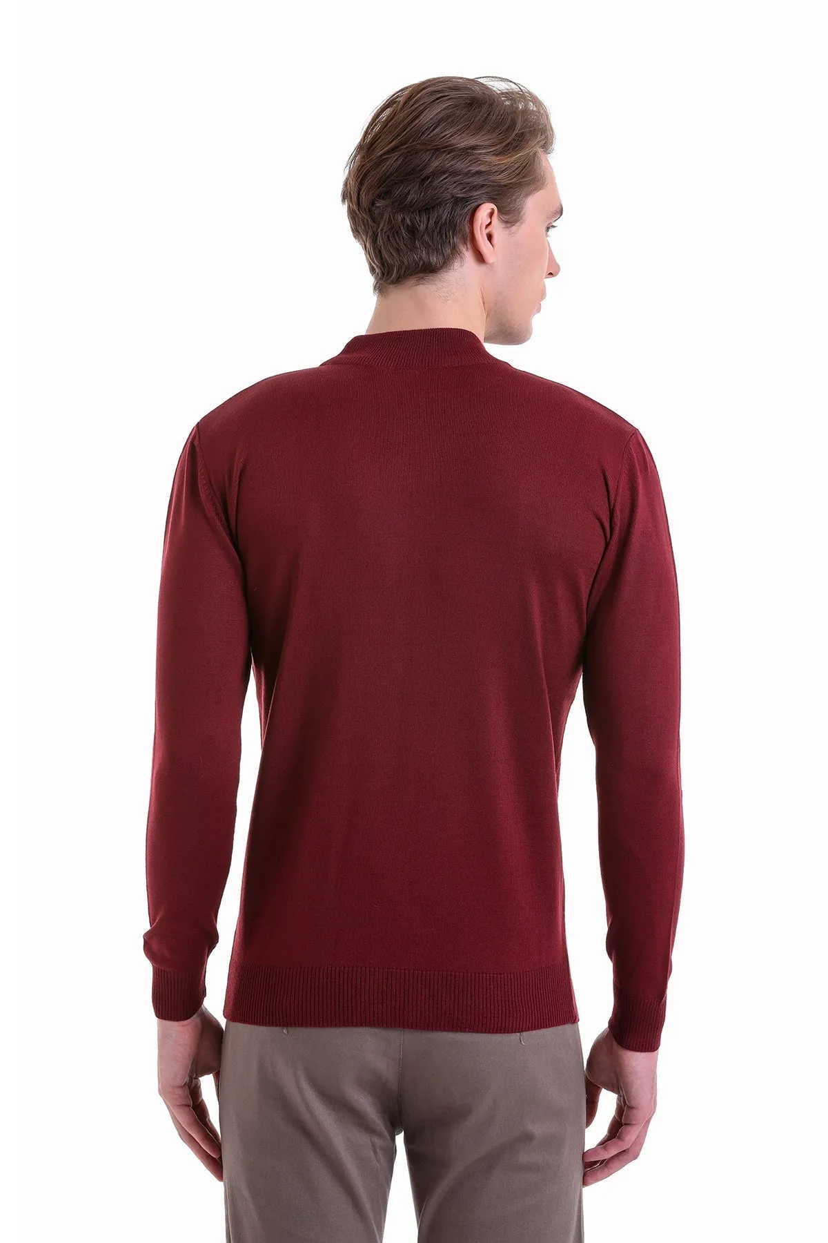 Comfort Fit Wool Blend Brick Mock Neck Sweater