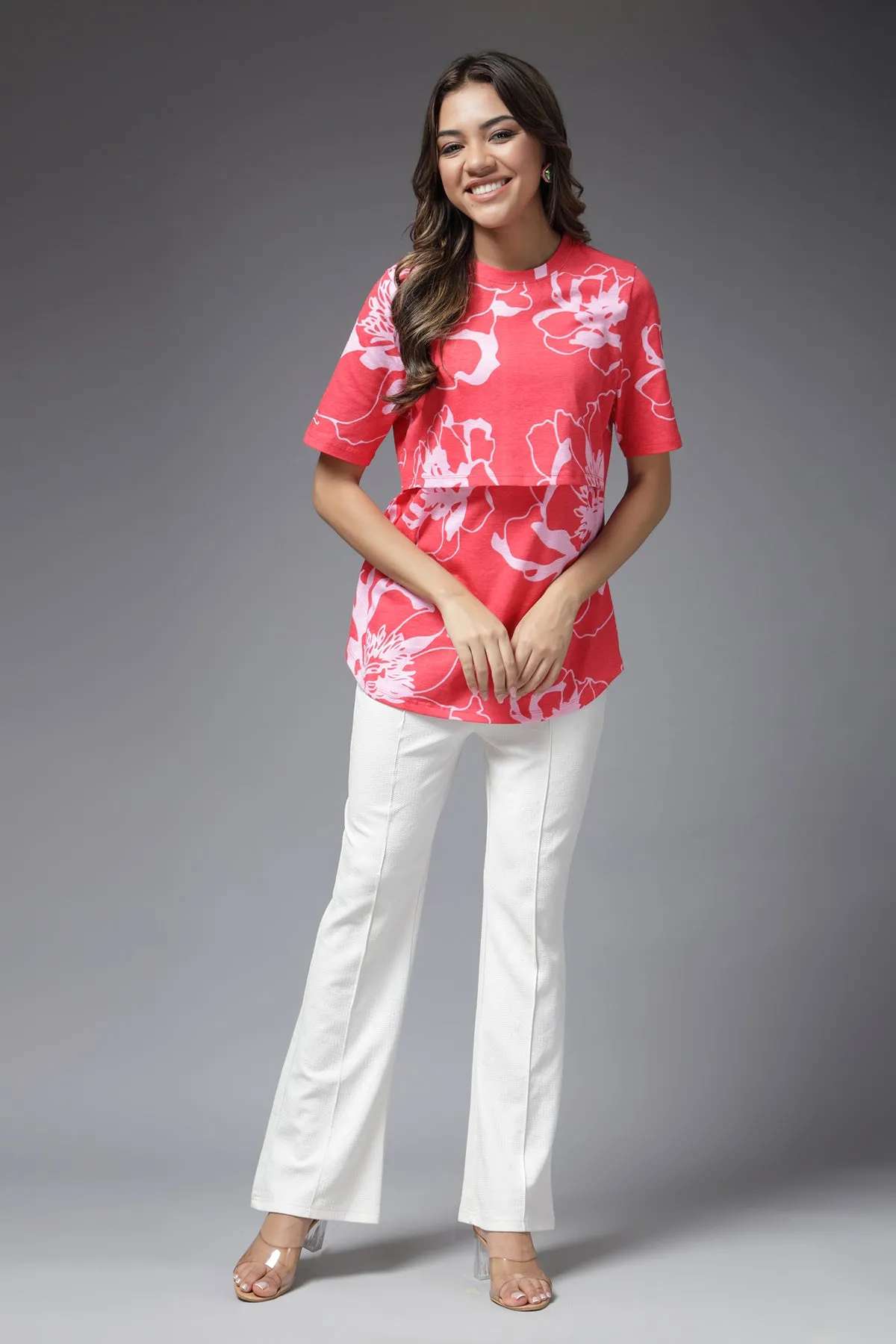 Coral Blossom Maternity Zipless Feeding Top