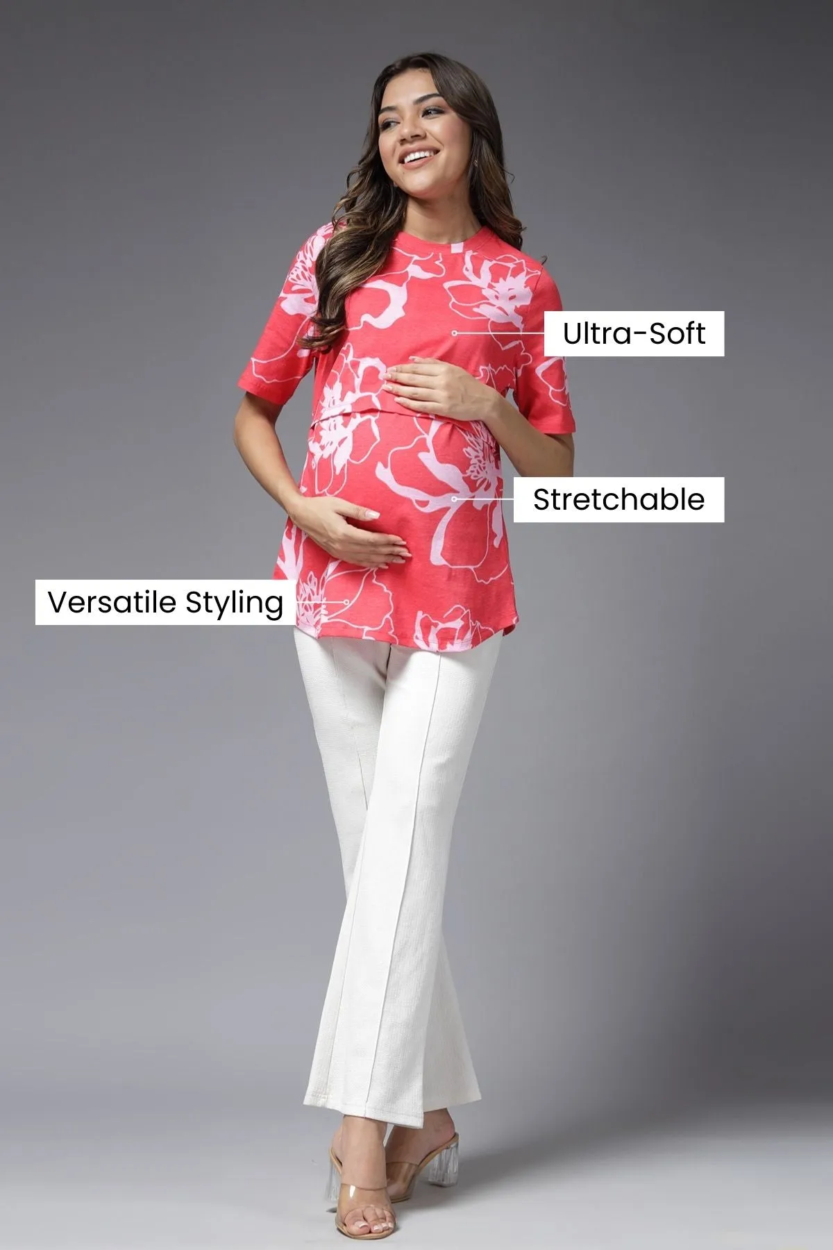 Coral Blossom Maternity Zipless Feeding Top