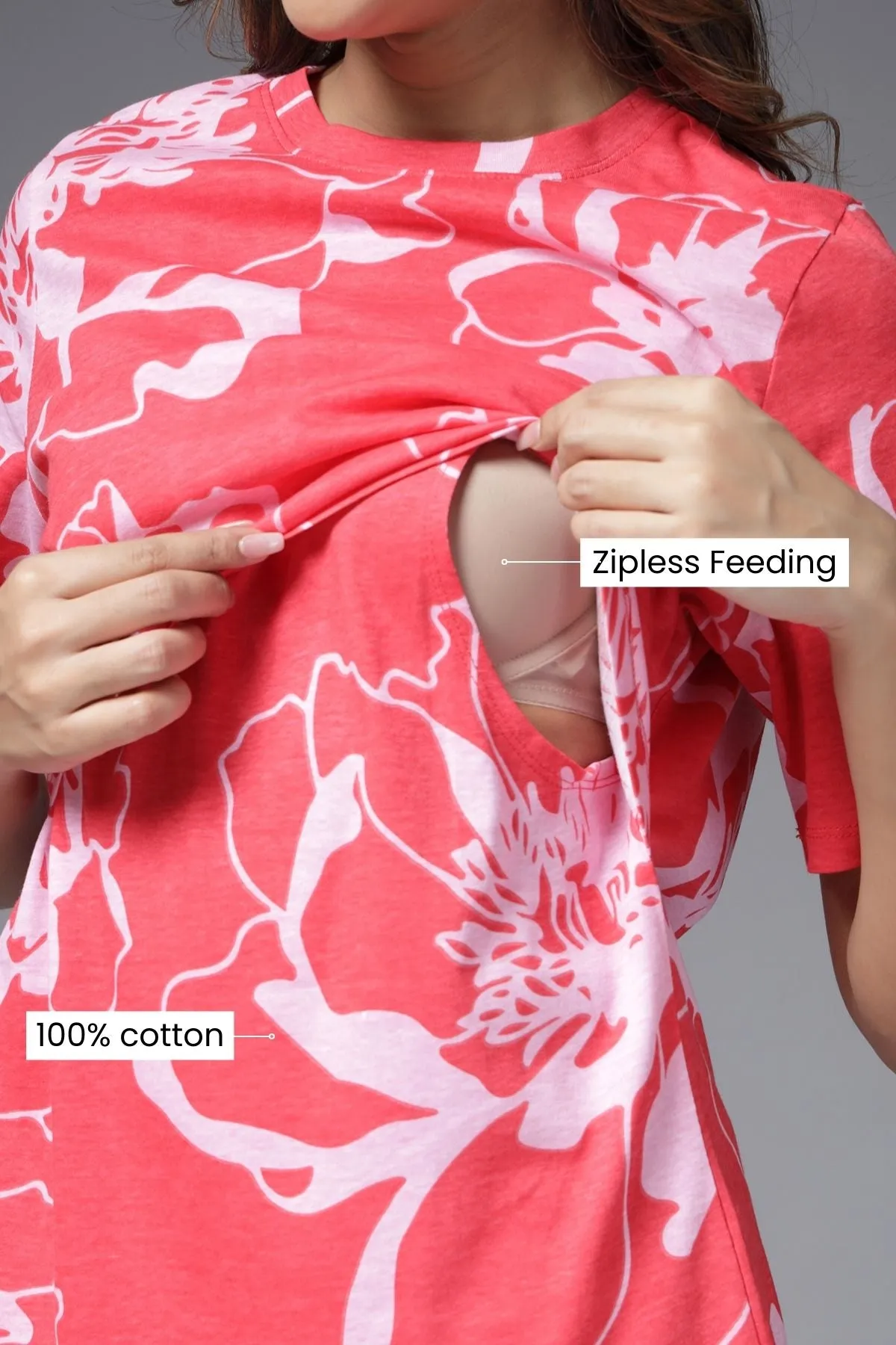 Coral Blossom Maternity Zipless Feeding Top