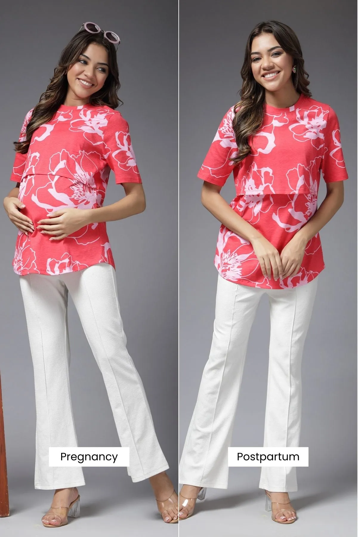 Coral Blossom Maternity Zipless Feeding Top