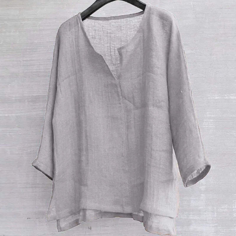 Cotton and Linen Solid Color  T-shirt