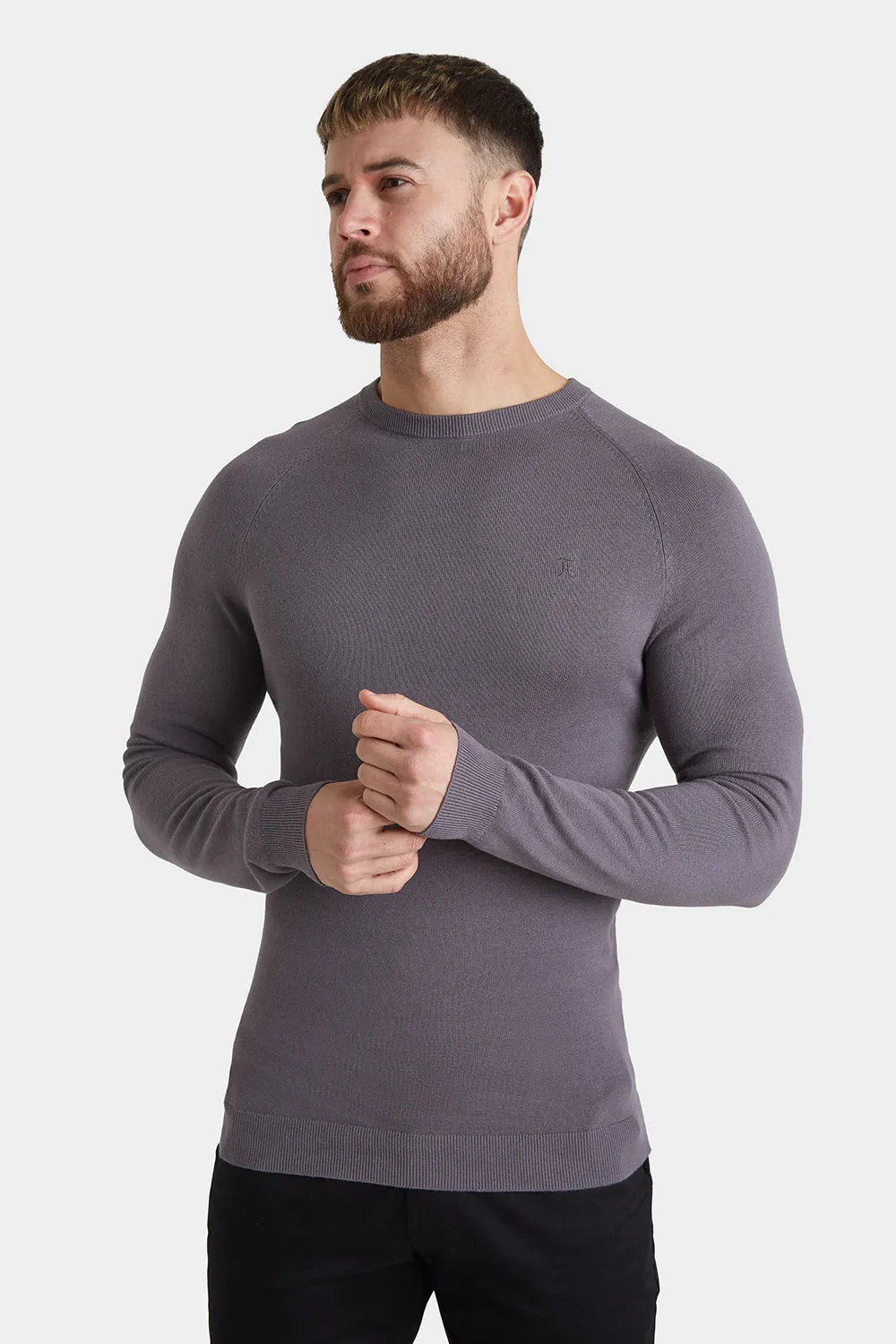 Cotton Crew Neck Jumper in Grey