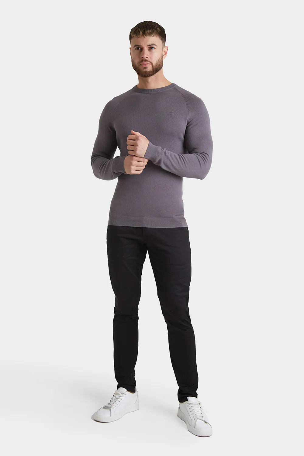 Cotton Crew Neck Jumper in Grey