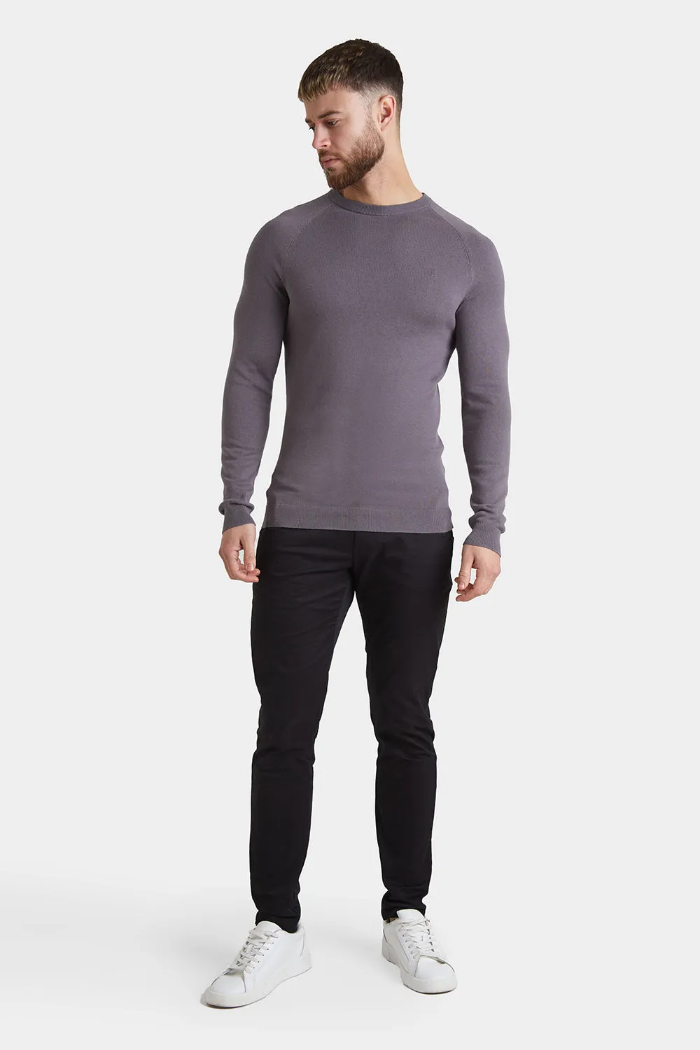 Cotton Crew Neck Jumper in Grey