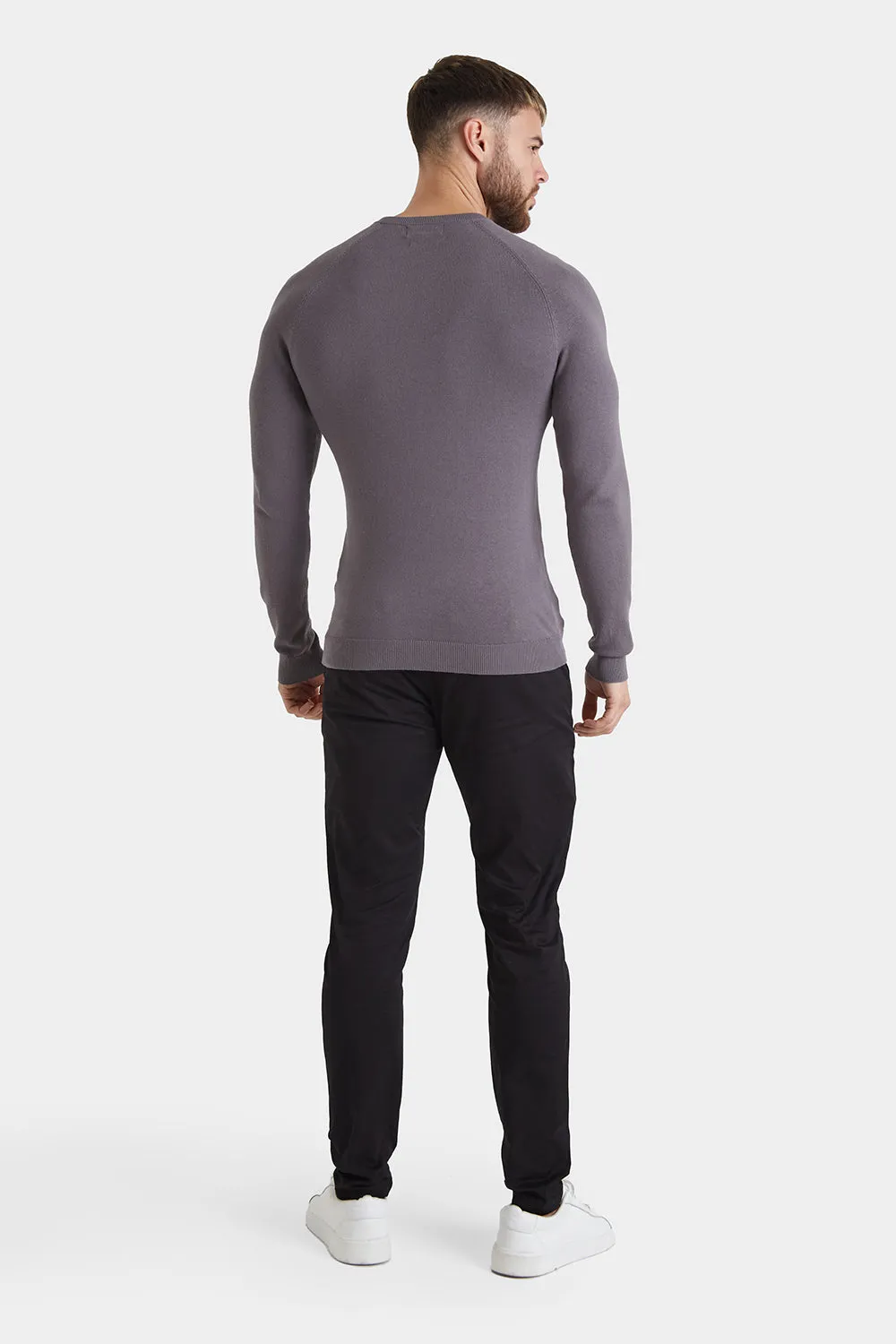 Cotton Crew Neck Jumper in Grey