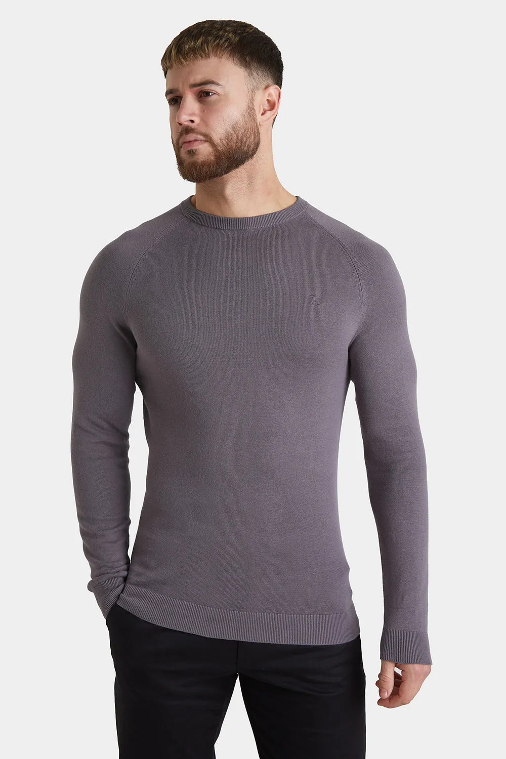 Cotton Crew Neck Jumper in Grey