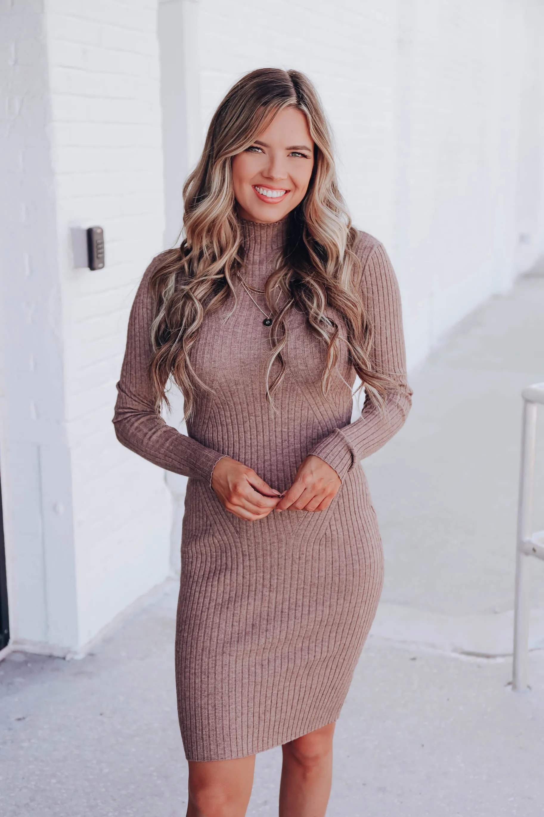 Crisp Fall Days Ribbed Dress - Mocha