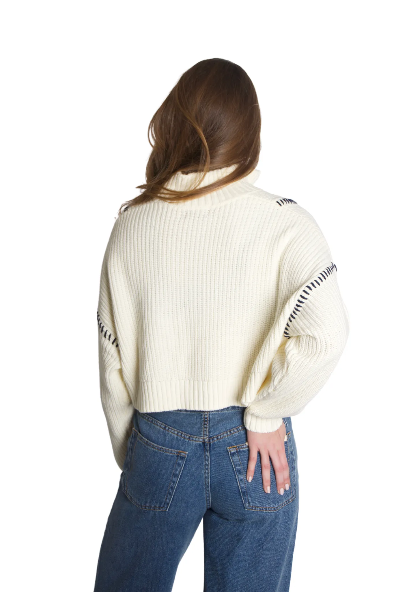 Crop Hampton Sweater in Ivory & Navy