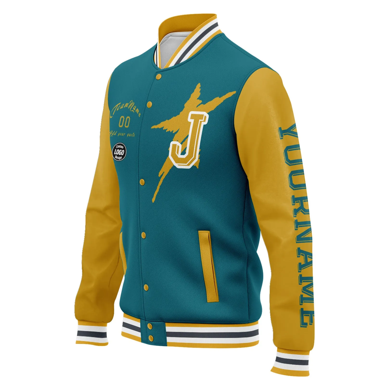 Custom Green Yellow Jacksonville Jacket Bomber Full-Snap Varsity Letterman Personalized Jacket FZ005SX-D020290-16