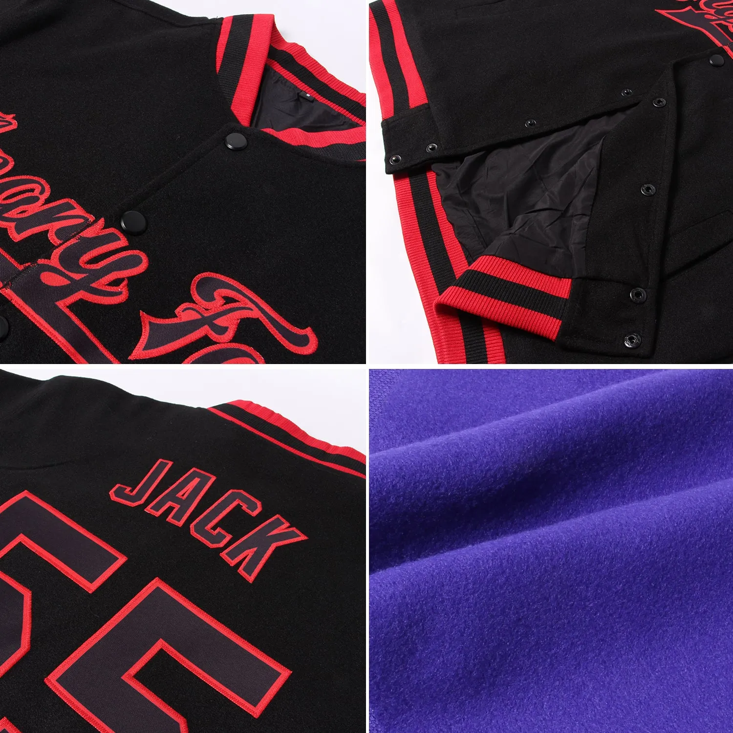 Custom Purple Red-Gold Bomber Full-Snap Varsity Letterman Jacket