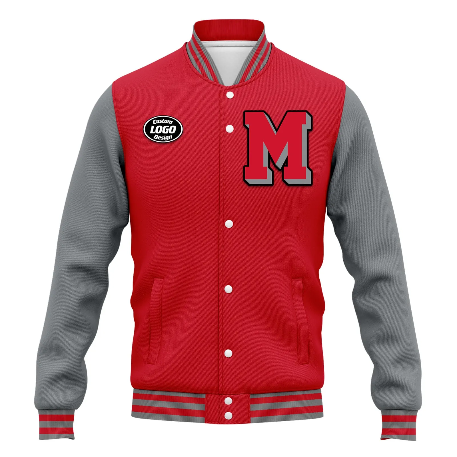 Custom Red Gray Jacket Bomber Full-Snap Varsity Letterman Personalized Jacket FZ005-D020255-4