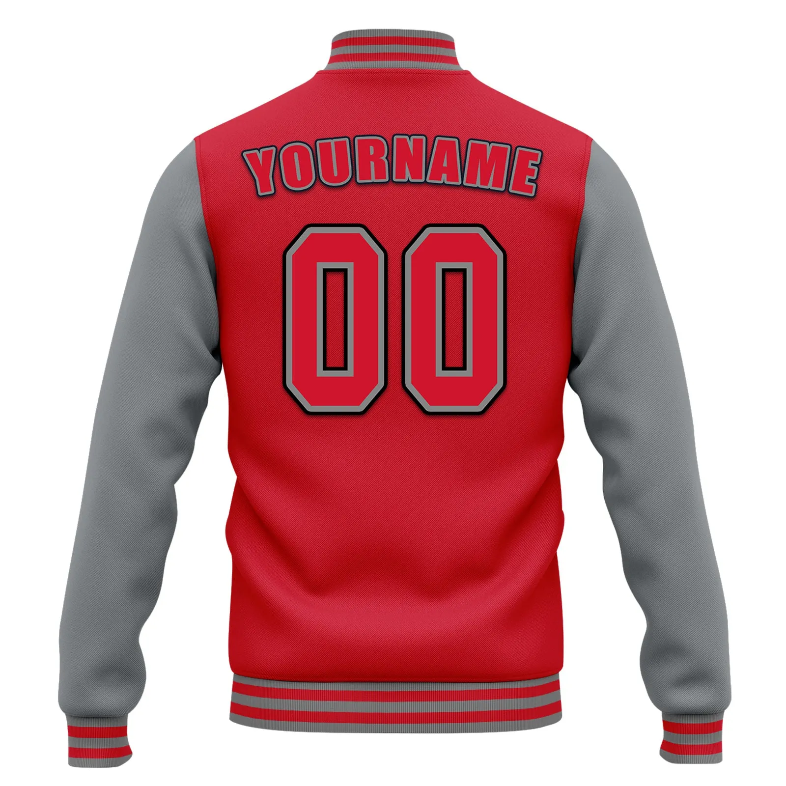 Custom Red Gray Jacket Bomber Full-Snap Varsity Letterman Personalized Jacket FZ005-D020255-4