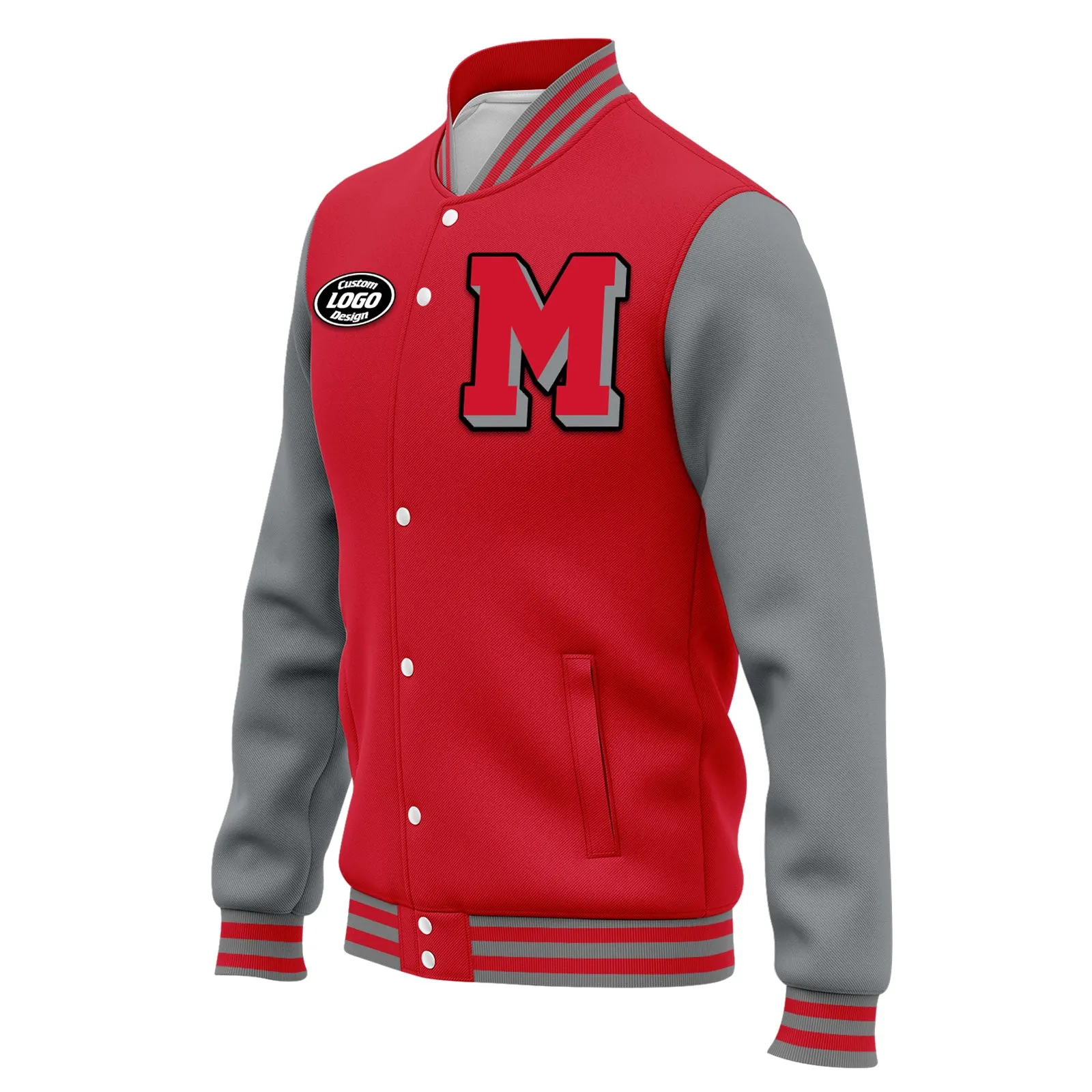 Custom Red Gray Jacket Bomber Full-Snap Varsity Letterman Personalized Jacket FZ005-D020255-4