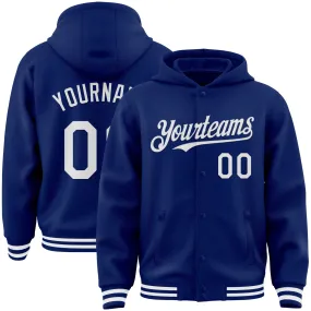 Custom Royal White Bomber Full-Snap Varsity Letterman Hoodie Jacket