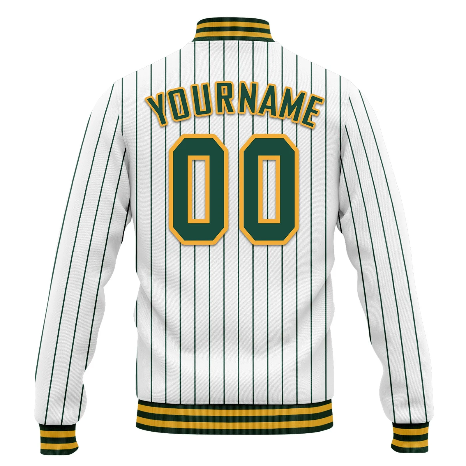 Custom White Forest Green Stripe Fashion Jacket Bomber Full-Snap Varsity Letterman Personalized Jacket FZ005-D020219-5