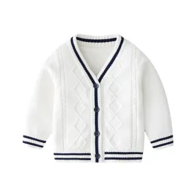 Cute Preppy Style Cotton Baby Boy Knitted Sweater Cardigan Toddler Long Sleeve Warm Top for V Neck Warm Clothes