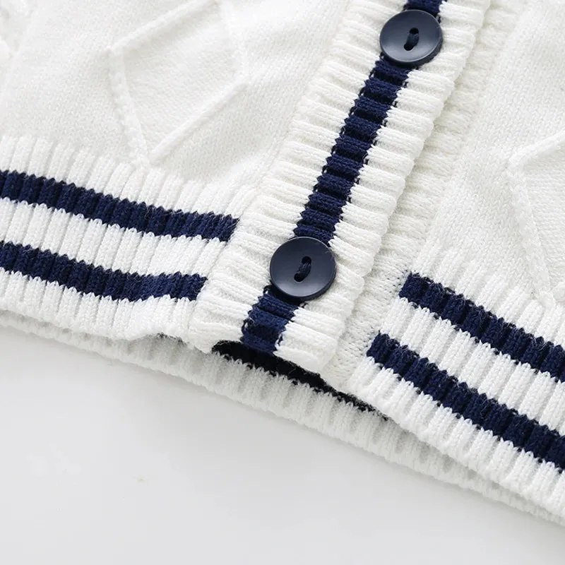 Cute Preppy Style Cotton Baby Boy Knitted Sweater Cardigan Toddler Long Sleeve Warm Top for V Neck Warm Clothes