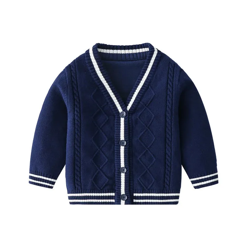 Cute Preppy Style Cotton Baby Boy Knitted Sweater Cardigan Toddler Long Sleeve Warm Top for V Neck Warm Clothes