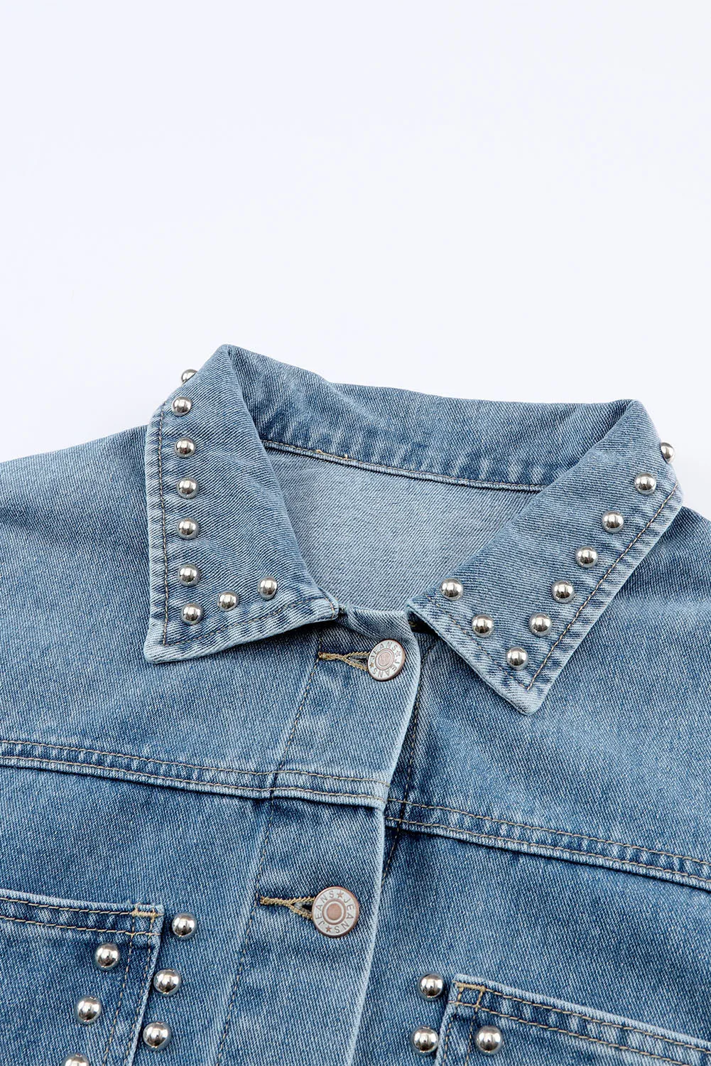 dakota rivet studded denim jacket - flaxen/ sky blue/ pink