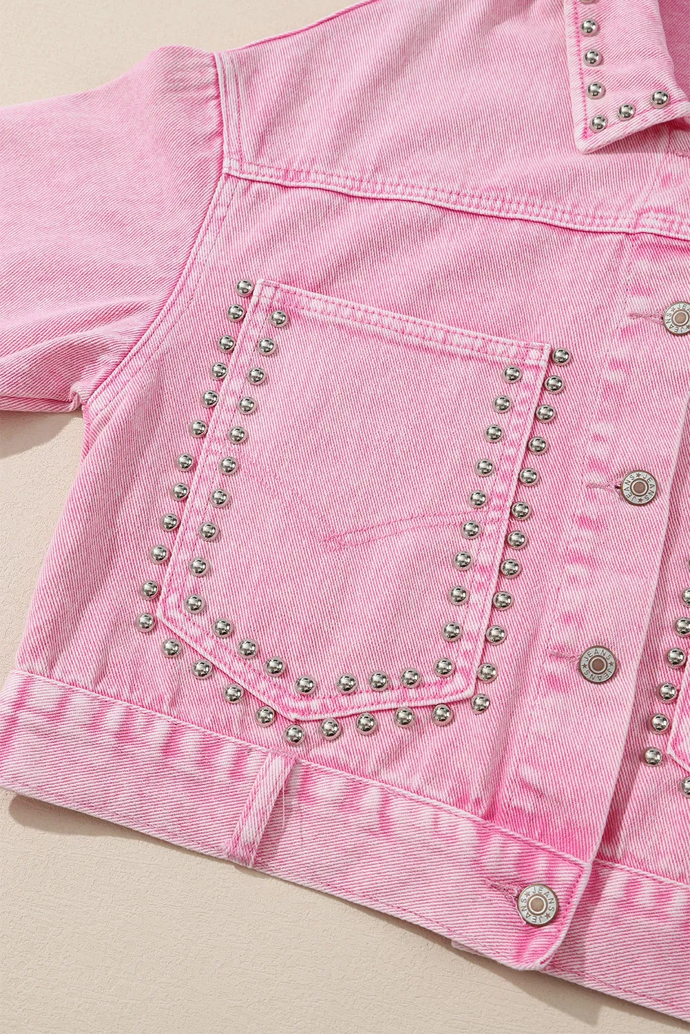 dakota rivet studded denim jacket - flaxen/ sky blue/ pink