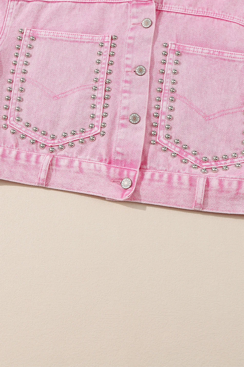 dakota rivet studded denim jacket - flaxen/ sky blue/ pink