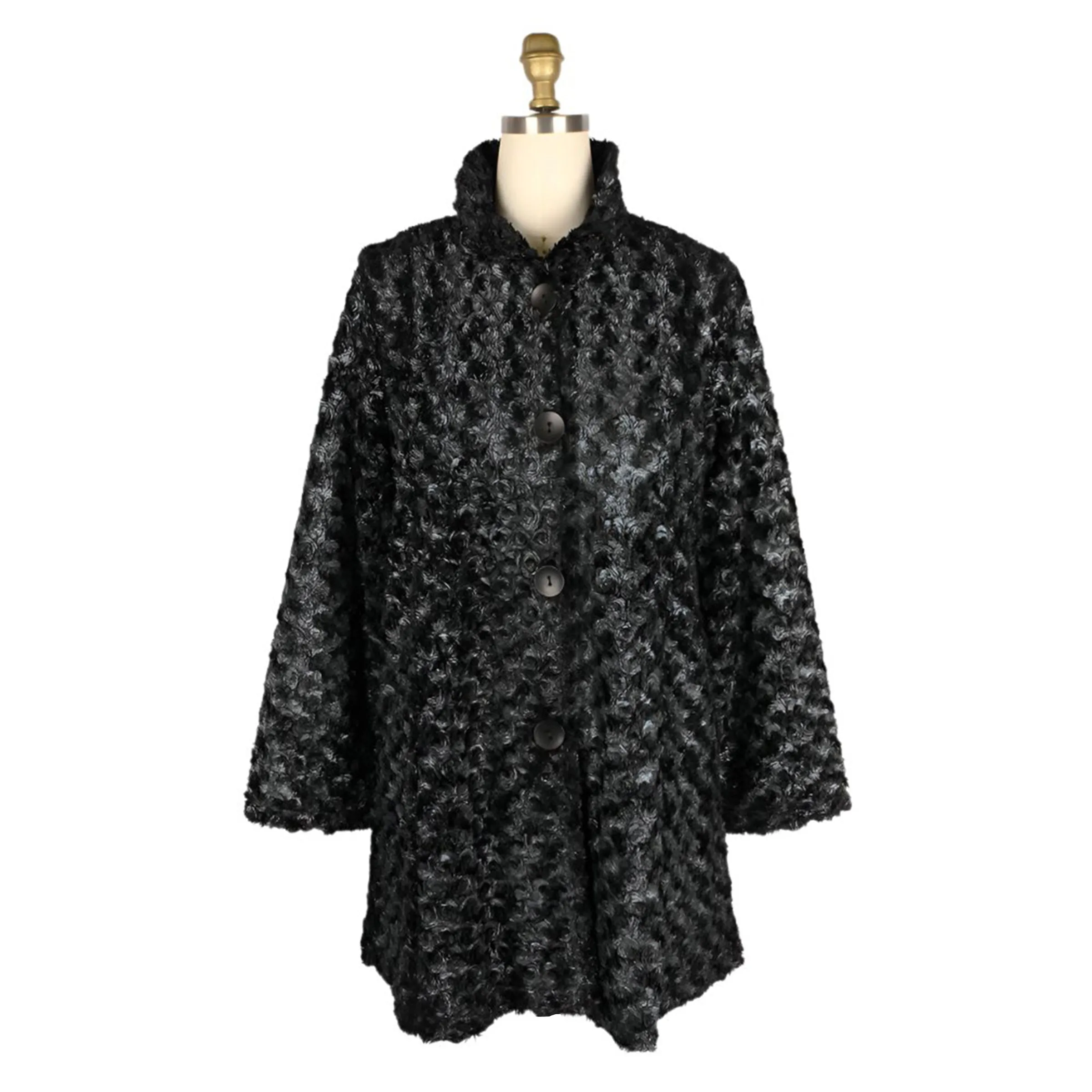 Damee Rosette Swirl Faux Fur Coat in Silver/Black - 4924-SLV