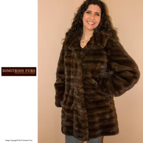 Demi Buff Remodelled Horizontal Mink Coat with Hood