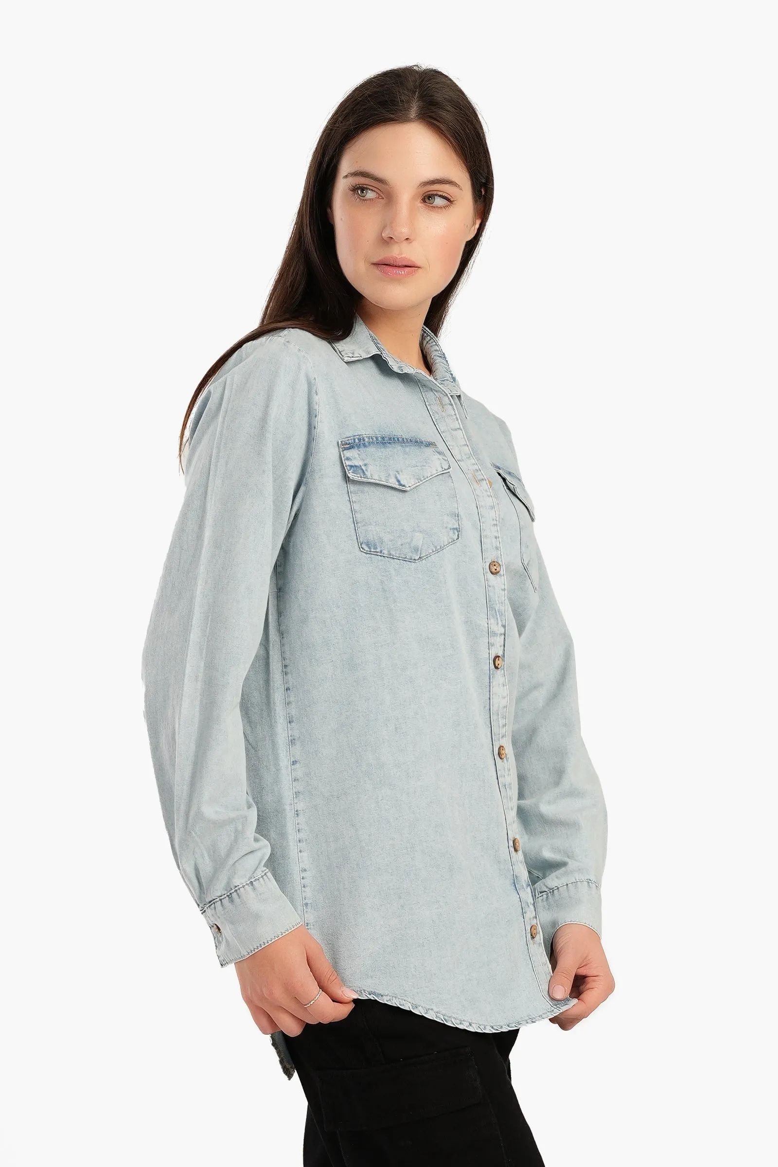 Denim Shirt with Flap Pockets