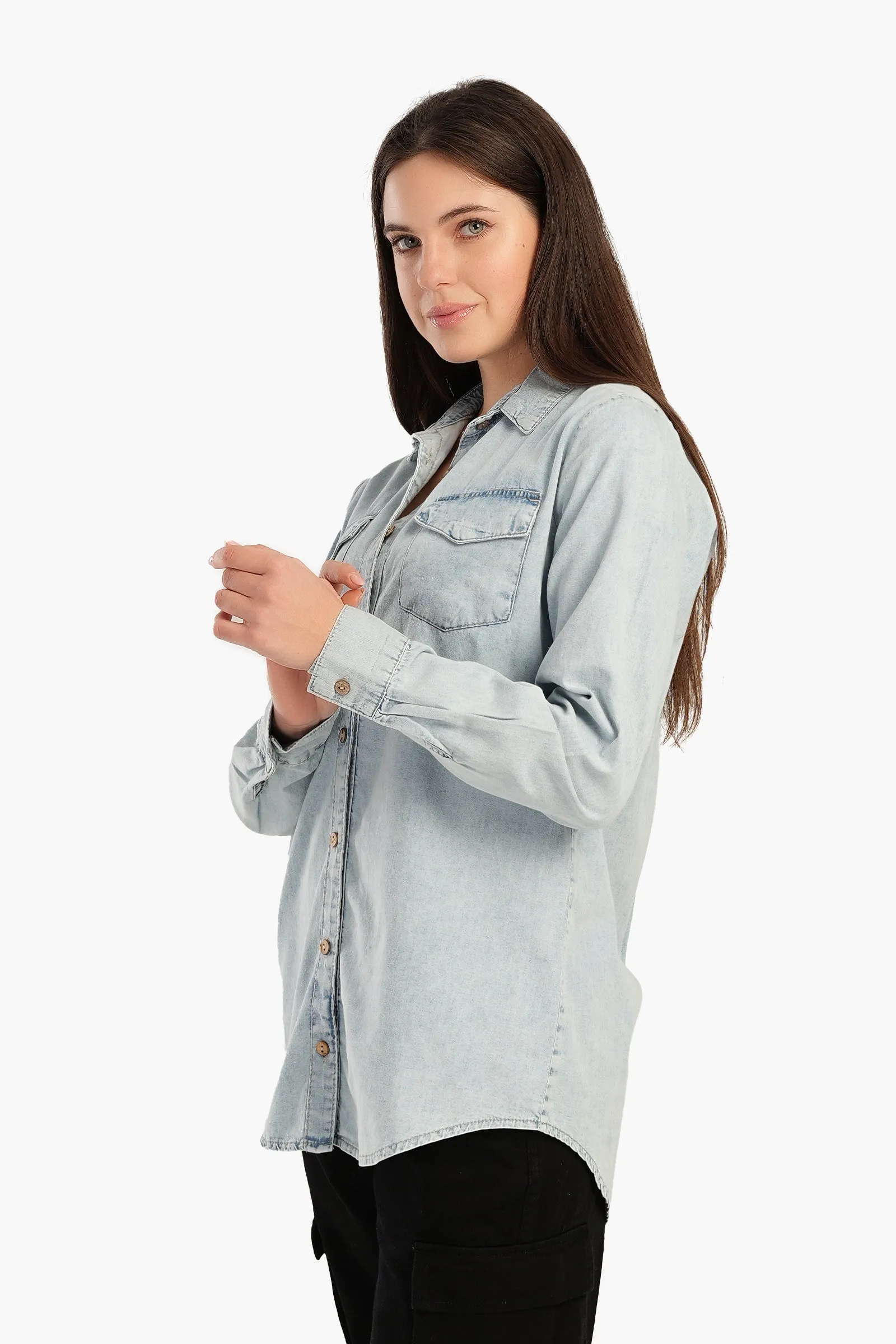 Denim Shirt with Flap Pockets