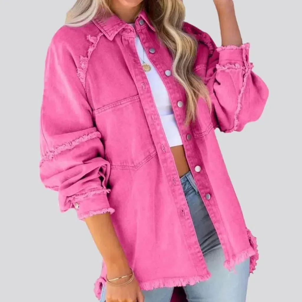 Distressed oversized jeans jacket for ladies