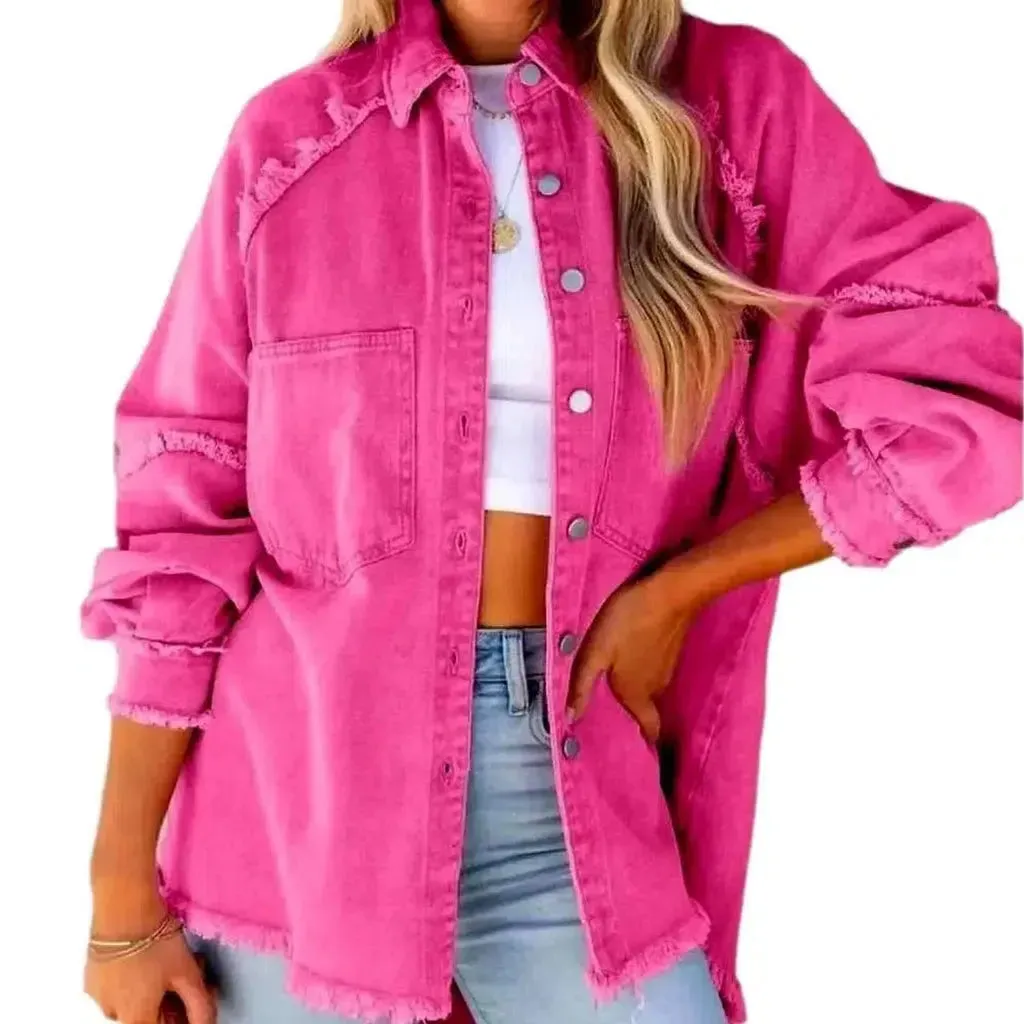 Distressed oversized jeans jacket for ladies