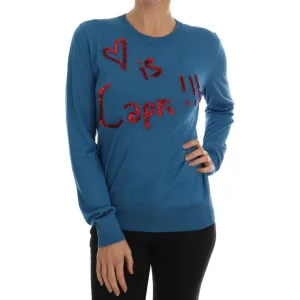 Dolce & Gabbana Blue Silk Sequined Capri Pullover Sweater