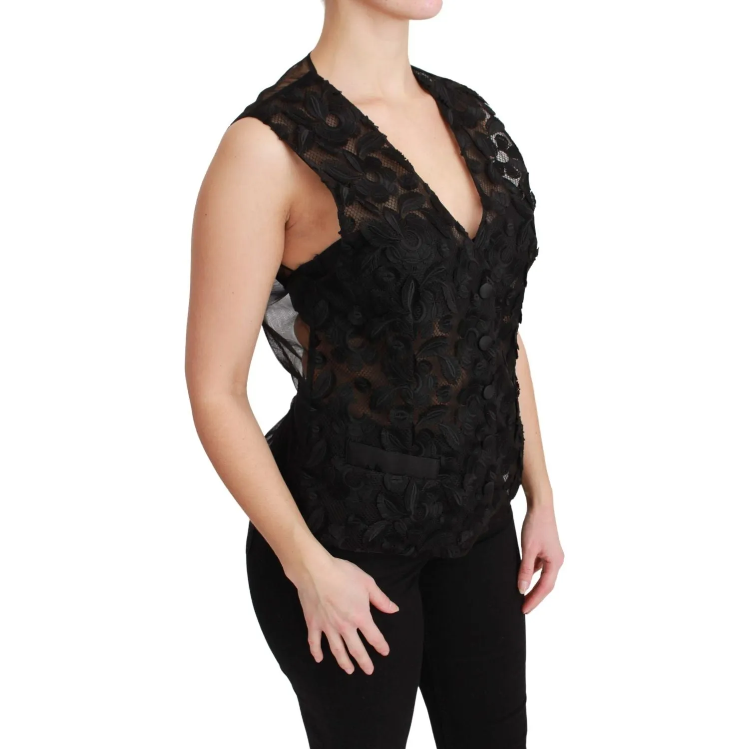 Dolce & Gabbana Elegant Floral Black Silk Blend Vest