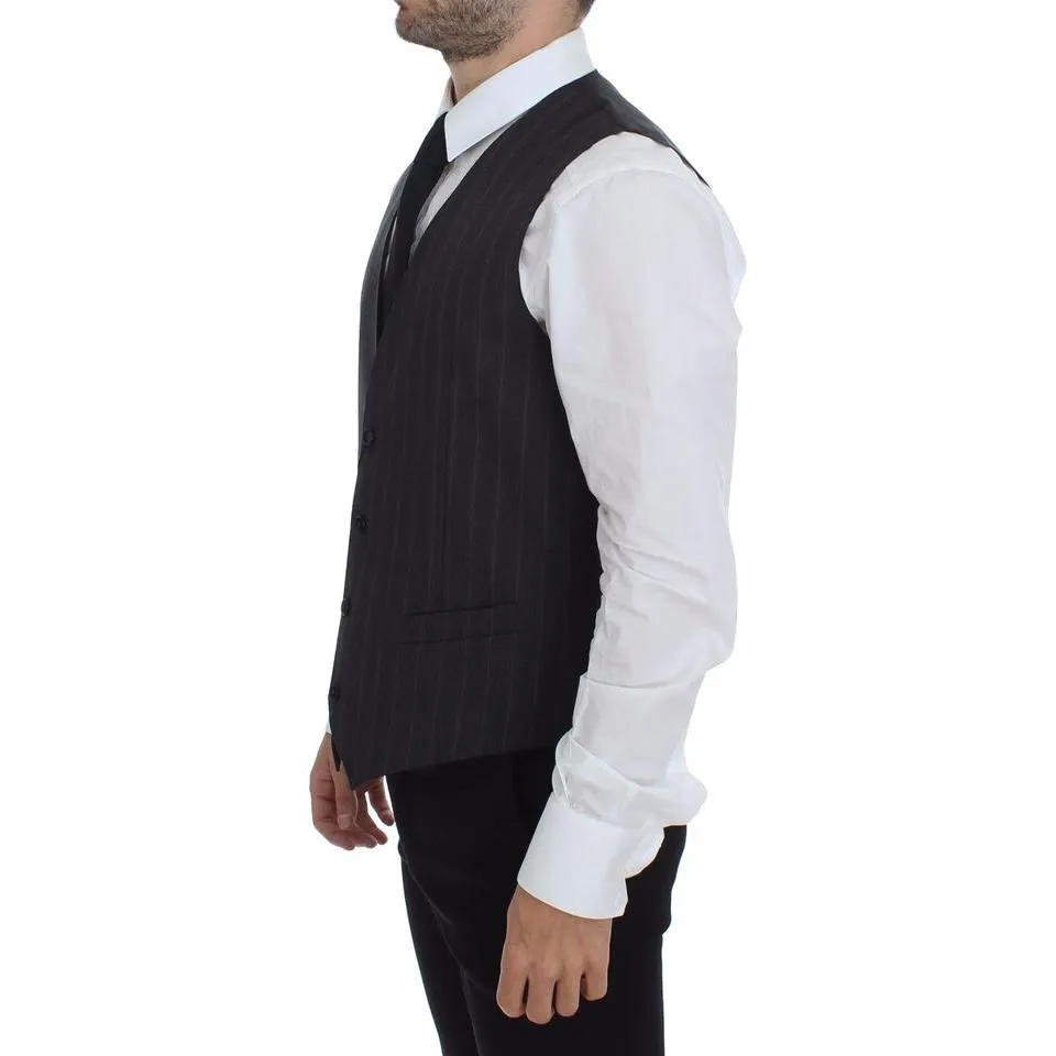 Dolce & Gabbana Elegant Striped Gray Dress Vest