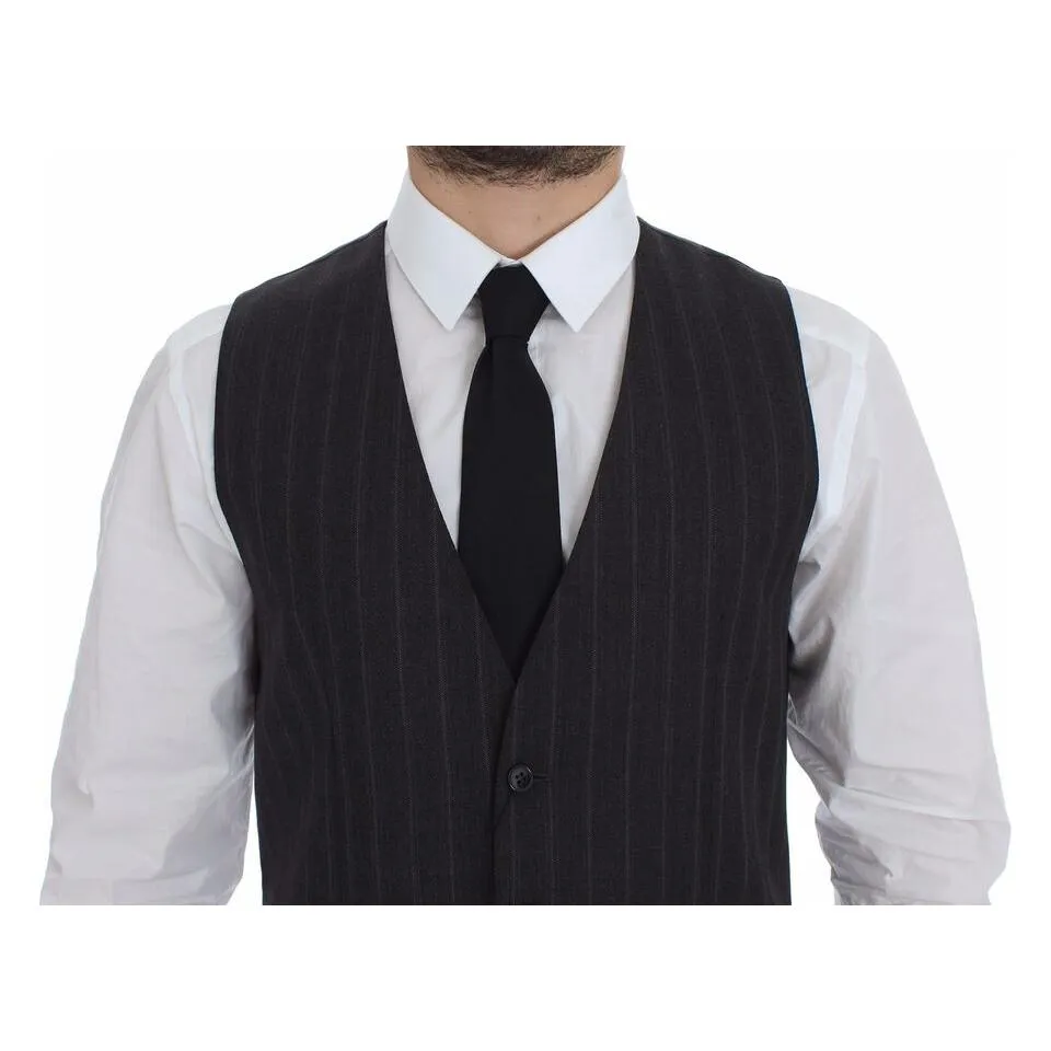 Dolce & Gabbana Elegant Striped Gray Dress Vest