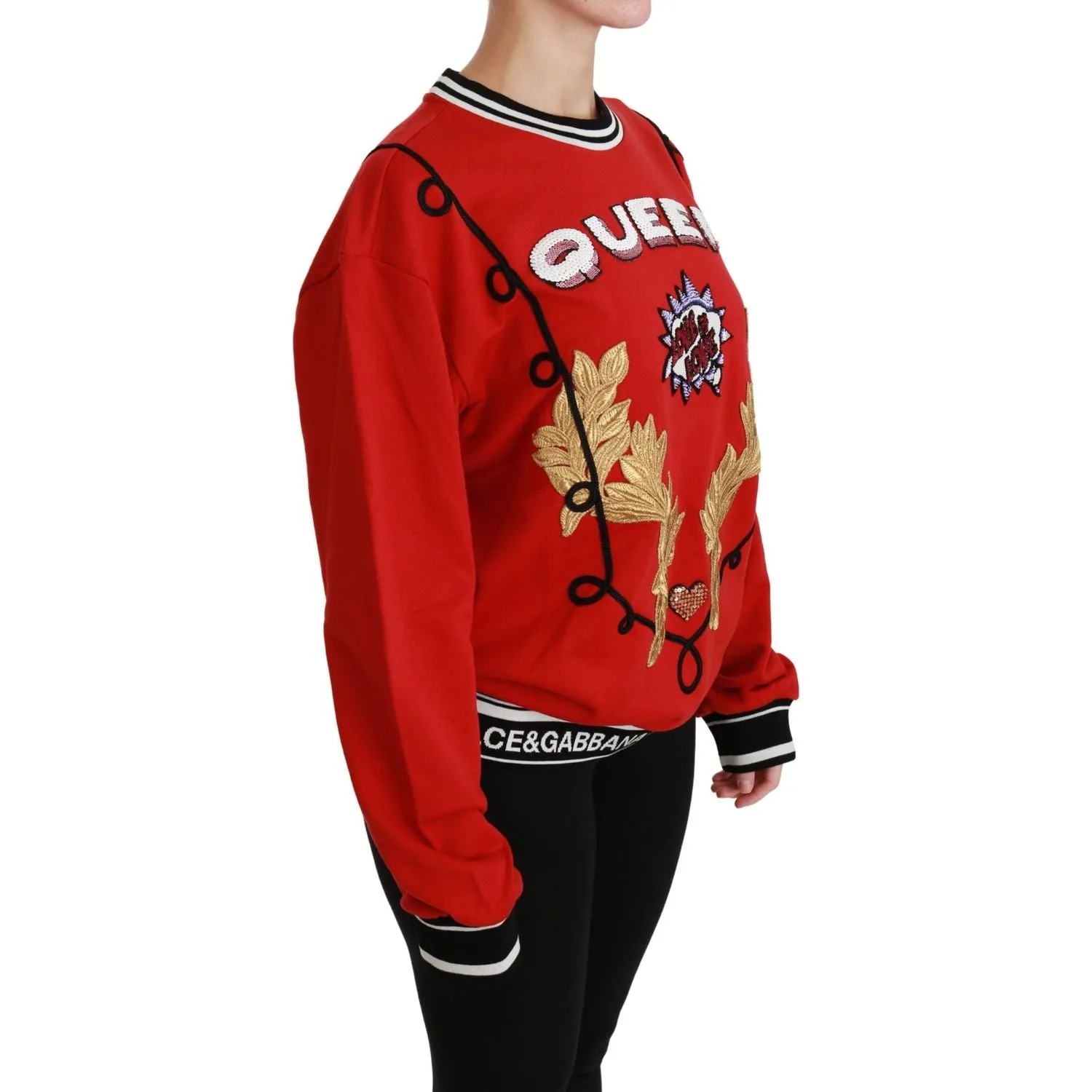 Dolce & Gabbana Radiant Red Sequined Crew Neck Sweater