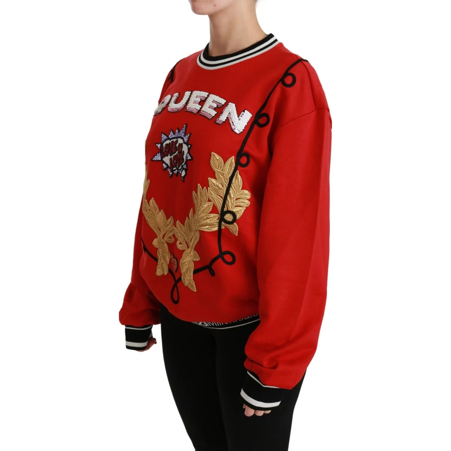 Dolce & Gabbana Radiant Red Sequined Crew Neck Sweater