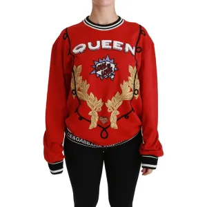 Dolce & Gabbana Radiant Red Sequined Crew Neck Sweater