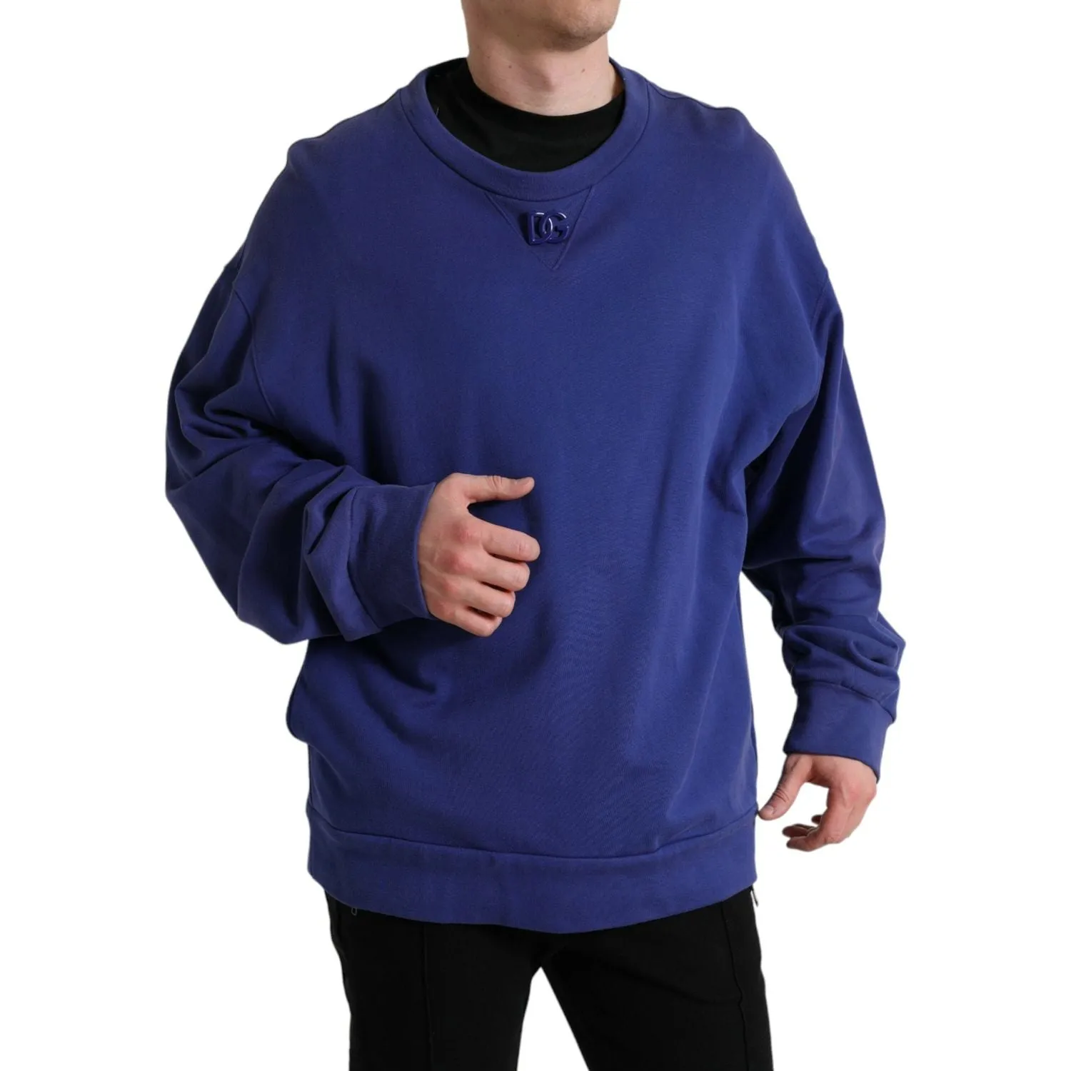 Dolce & Gabbana Royal Blue Cotton Crewneck Sweater