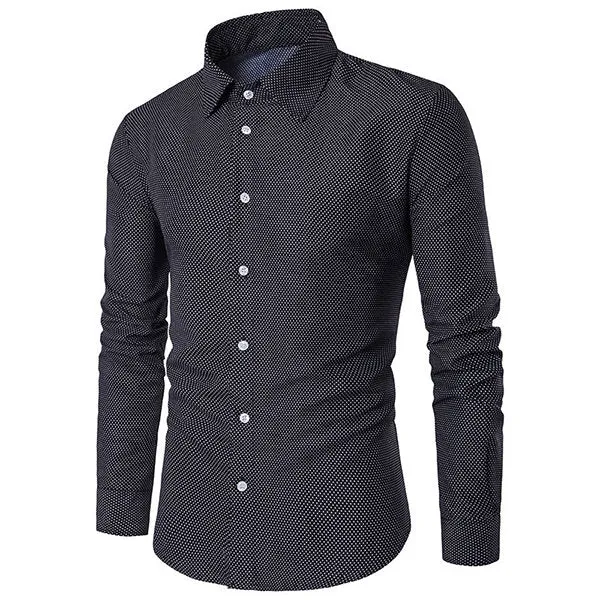 Dot Long Sleeve Plus Size Shirt for Men Bussiness Casual Solid Color Cotton