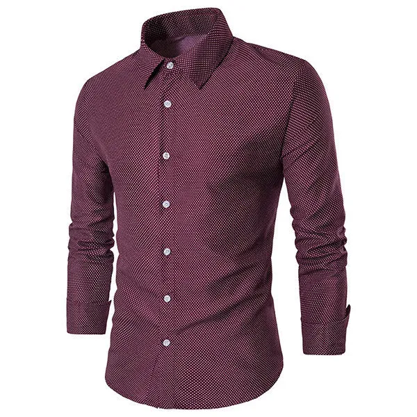 Dot Long Sleeve Plus Size Shirt for Men Bussiness Casual Solid Color Cotton