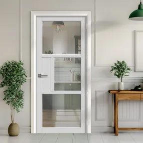 EasiKit Internal Door and Frame Kit - Breda 3 Pane 1 Panel Solid Wood Internal Door - Premium Primed - Colour & Glass Options