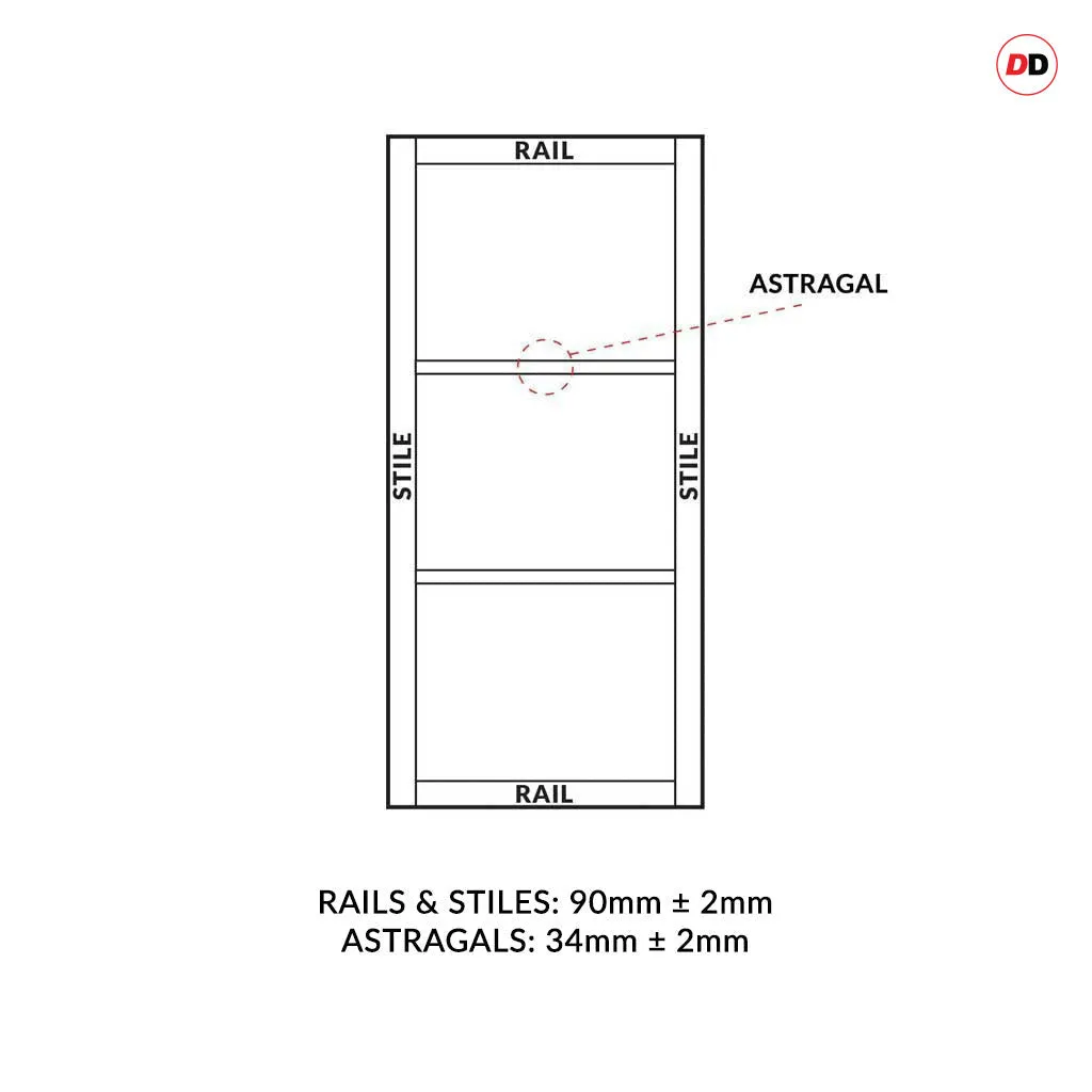 EasiKit Internal Door and Frame Kit - Manchester 3 Pane Solid Wood Internal Door - Premium Primed - Colour & Glass Options