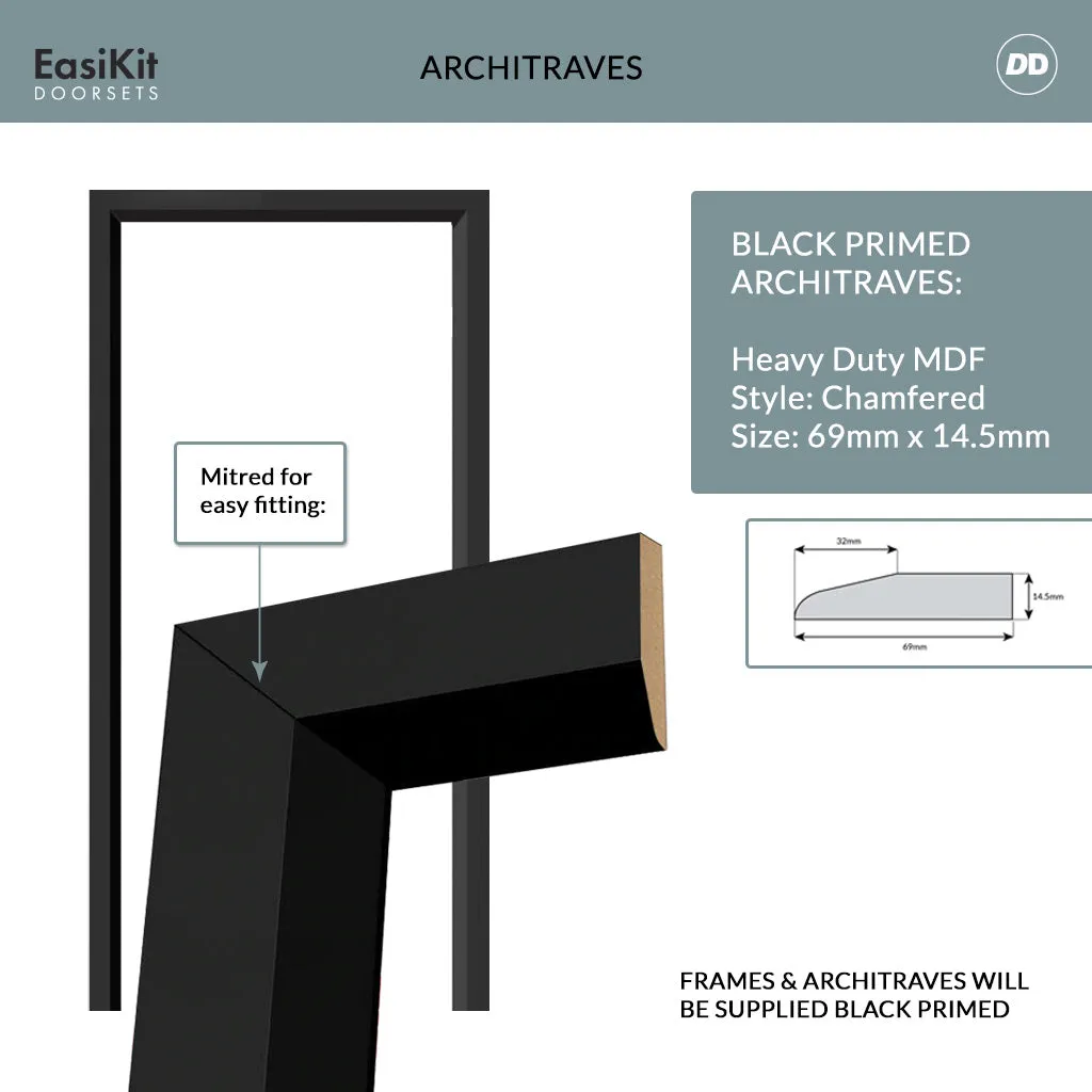 EasiKit Internal Door and Frame Kit - Manchester 3 Pane Solid Wood Internal Door - Premium Primed - Colour & Glass Options